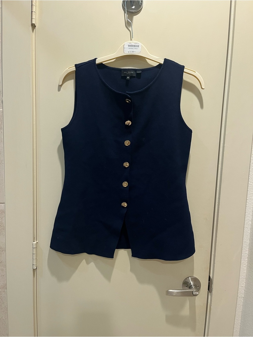 Ted Baker Navy Sleeveless Button-Front Top with Gold Buttons